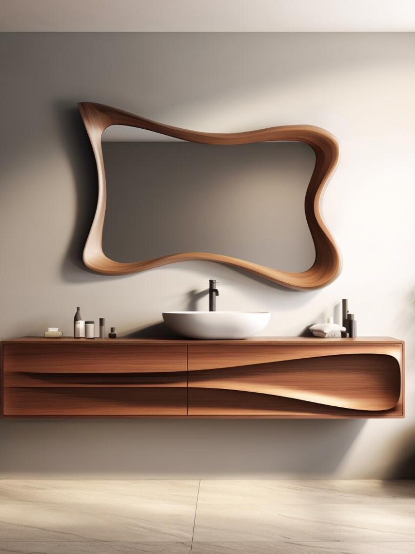 Bathroom Mirror Led - مرآة حمام خشبية عتيقة على الطراز