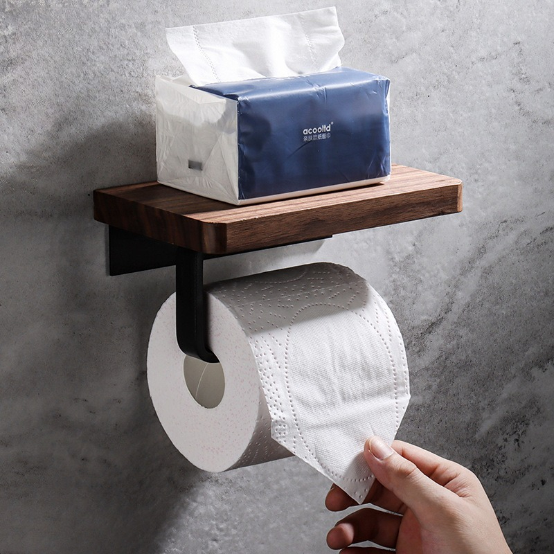 Home Bathroom Paper Towel Dispenser - حامل مناديل من الخشب الصلب، مثبت