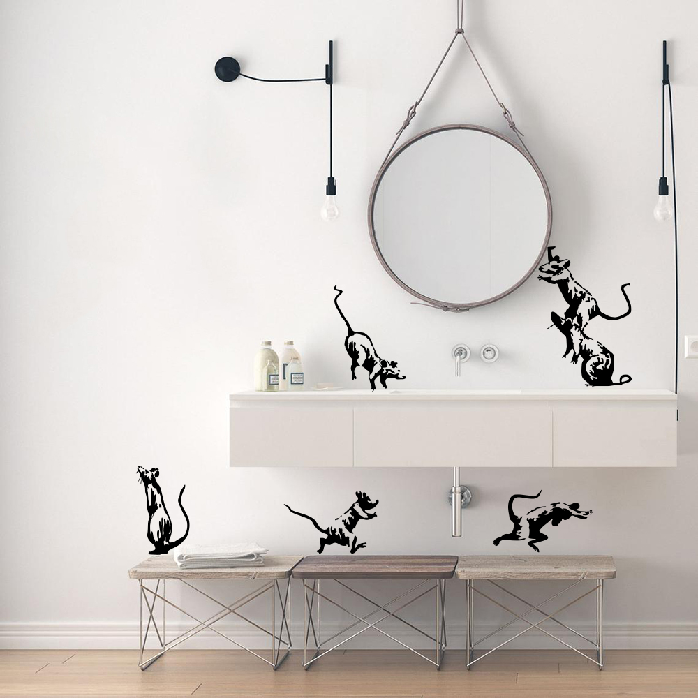 Home Bathroom Wall Tiles - 5 قطعة Banksy المرحاض الفئران الجدار