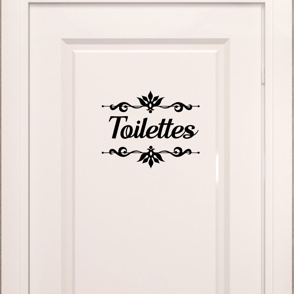 Home Bathroom Wall Tiles - الفرنسية toileمع زهرة الحمام الباب ملصق