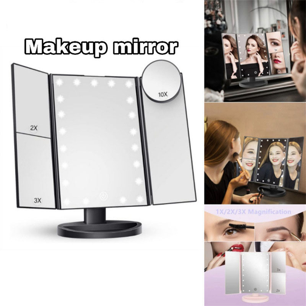 Bathroom Mirror Led - مرآة مكياج قابلة للطي للحمام، مع
