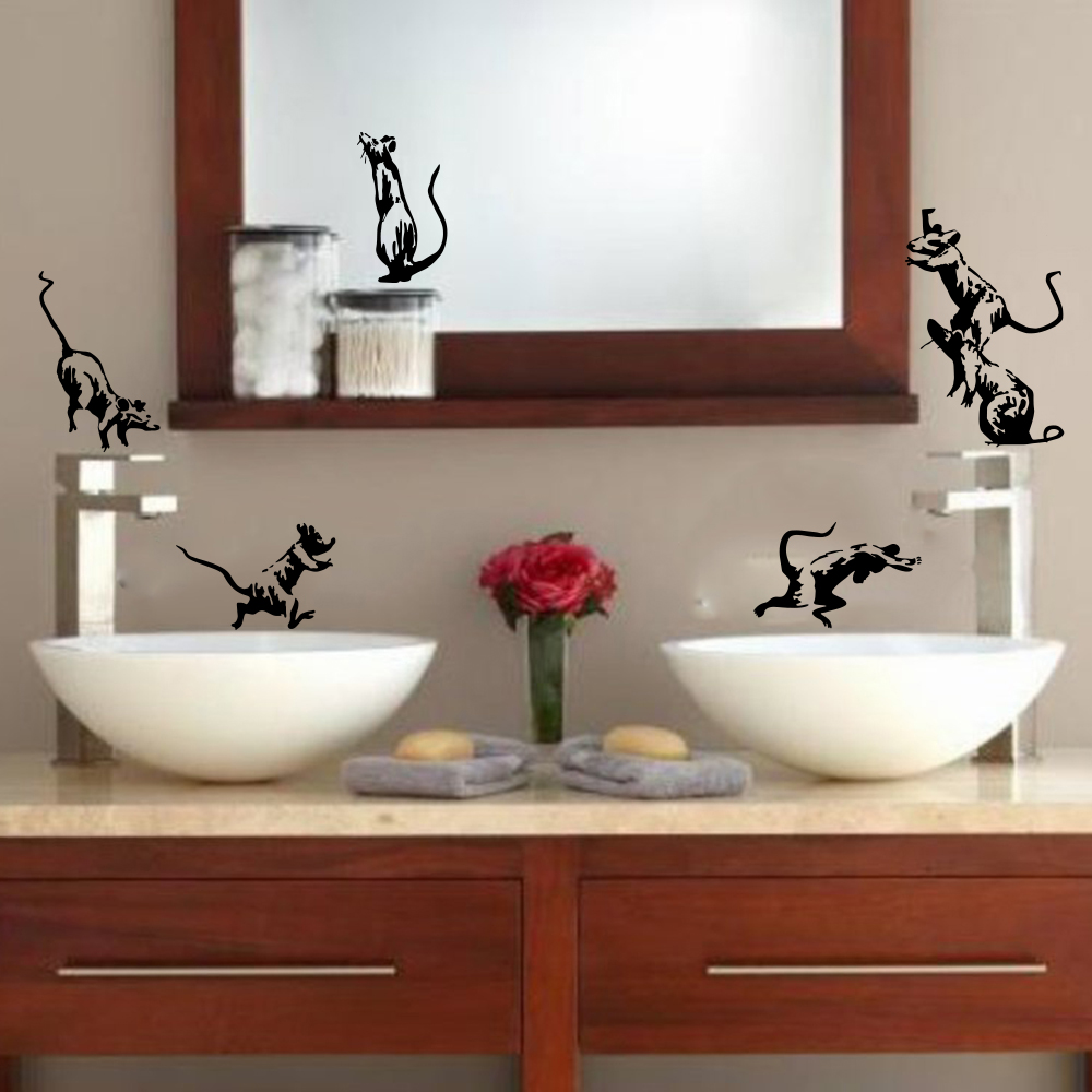 5 قطعة Banksy المرحاض الفئران  - مراجعة Home Bathroom Wall Tiles وسعره