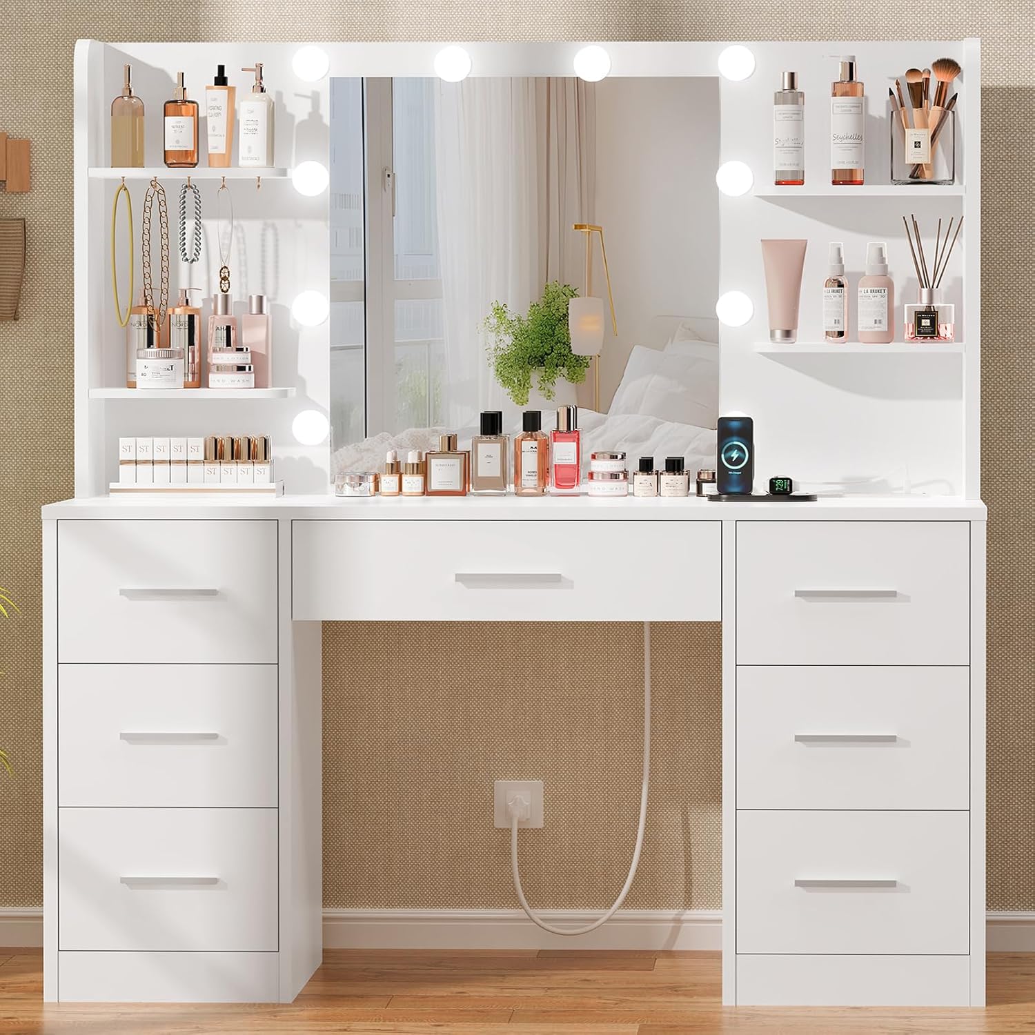 طاولة زينة كبيرة مع مرآة مضاءة - مراجعة Home Outlet Bathroom Mirrors وسعره