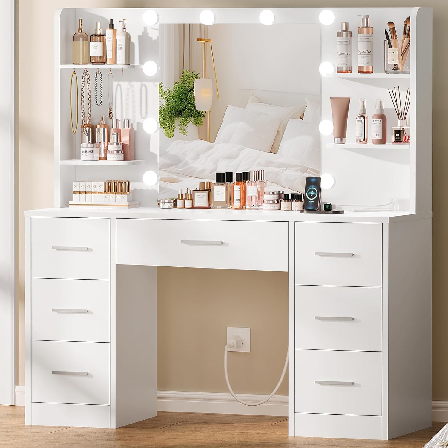 طاولة زينة كبيرة مع مرآة مضاءة - مراجعة Home Outlet Bathroom Mirrors وسعره