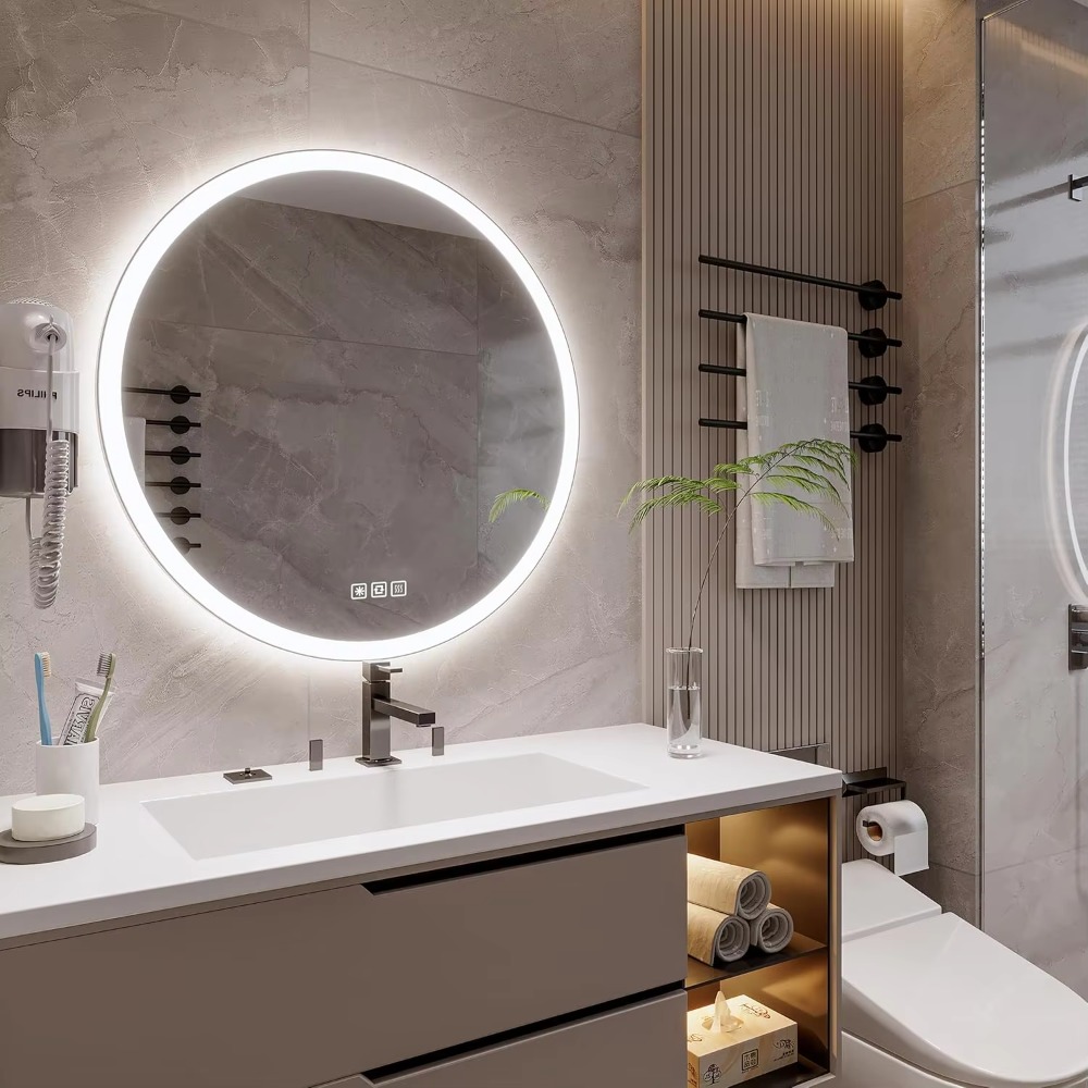 مرآة حمام ذكية حديثة مستديرة م - مراجعة Bathroom Mirror Led وسعره