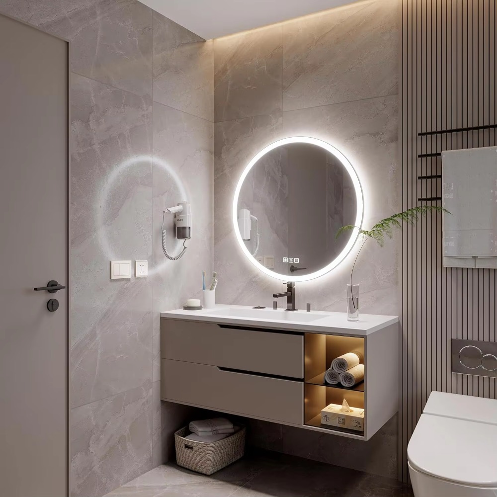 مرآة حمام ذكية حديثة مستديرة م - مراجعة Bathroom Mirror Led وسعره